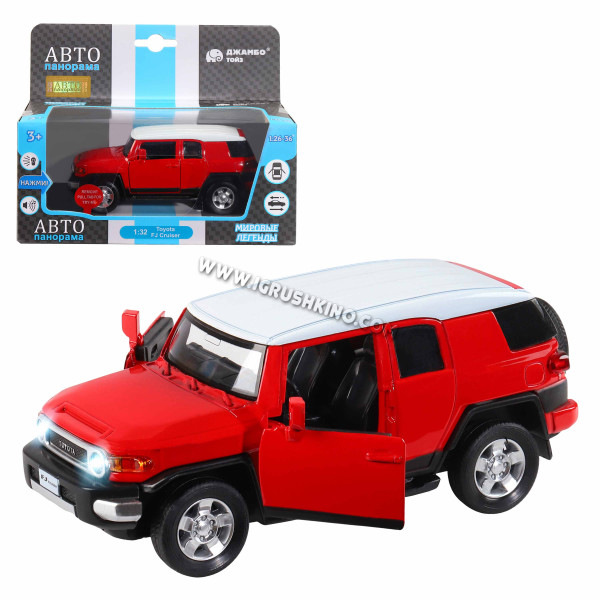 Машинка металл.  1:32  Toyota FJ Cruiser, красный, инерция, свет, звук, откр. двери, в/к 17,5*13,5*9 см