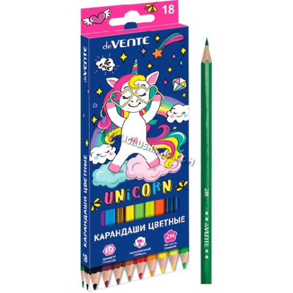 Карандаши 18цв. deVENTE "Magic Unicorn" 5023100 2М,шестигр.,грифель 2,8мм,к/к