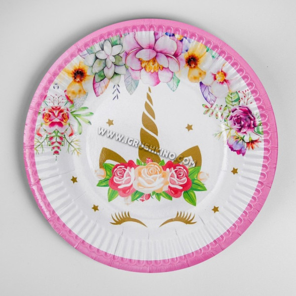 Тарелка бумажная "Единорог и цветы" (набор 6 шт) цвет розовый   3747668